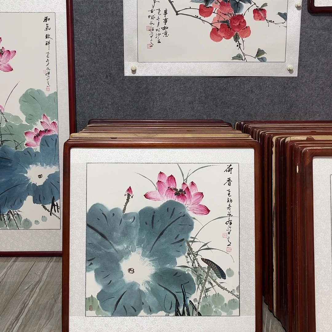 国画书画作品带框63×63