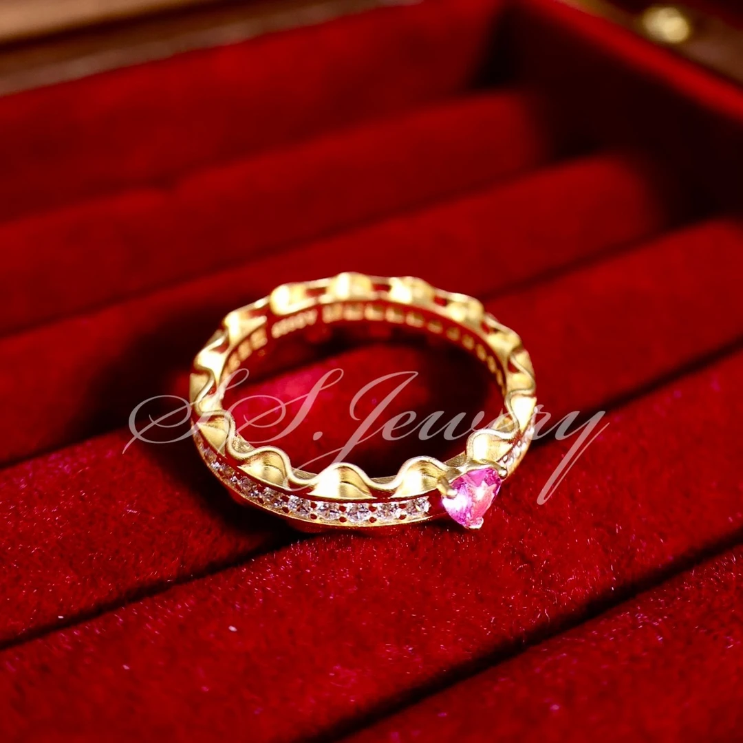 925银锆石戒指 甜酒爱心古法爱心红宝纯银戒指