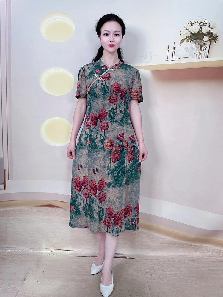 夏季新款新中式改良旗袍裙妈妈装国风古典显瘦显高碎花连衣裙2569