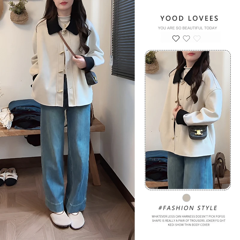 法式小个子短款外套秋冬2025新款韩版加厚气质小香风翻领小众大衣