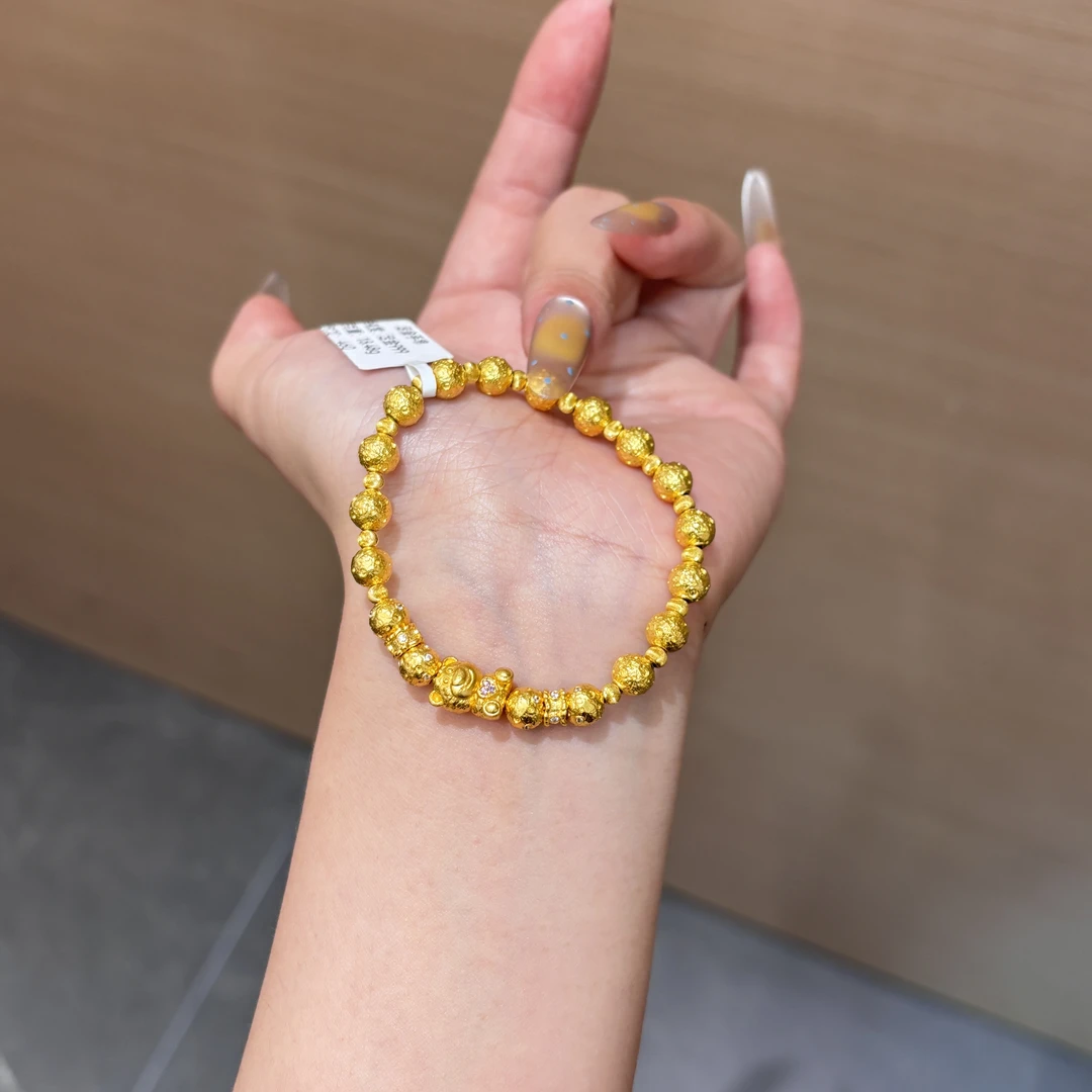 【菠萝珠宝】足金999 时尚星空小熊星球珠手串  金重：18.48克