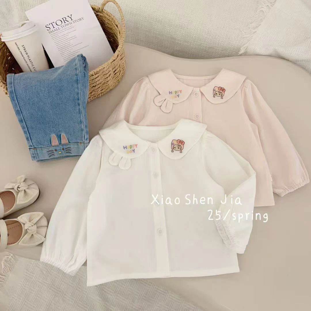 【BaoBao】春款女童可爱大翻领猫咪衬衫8103