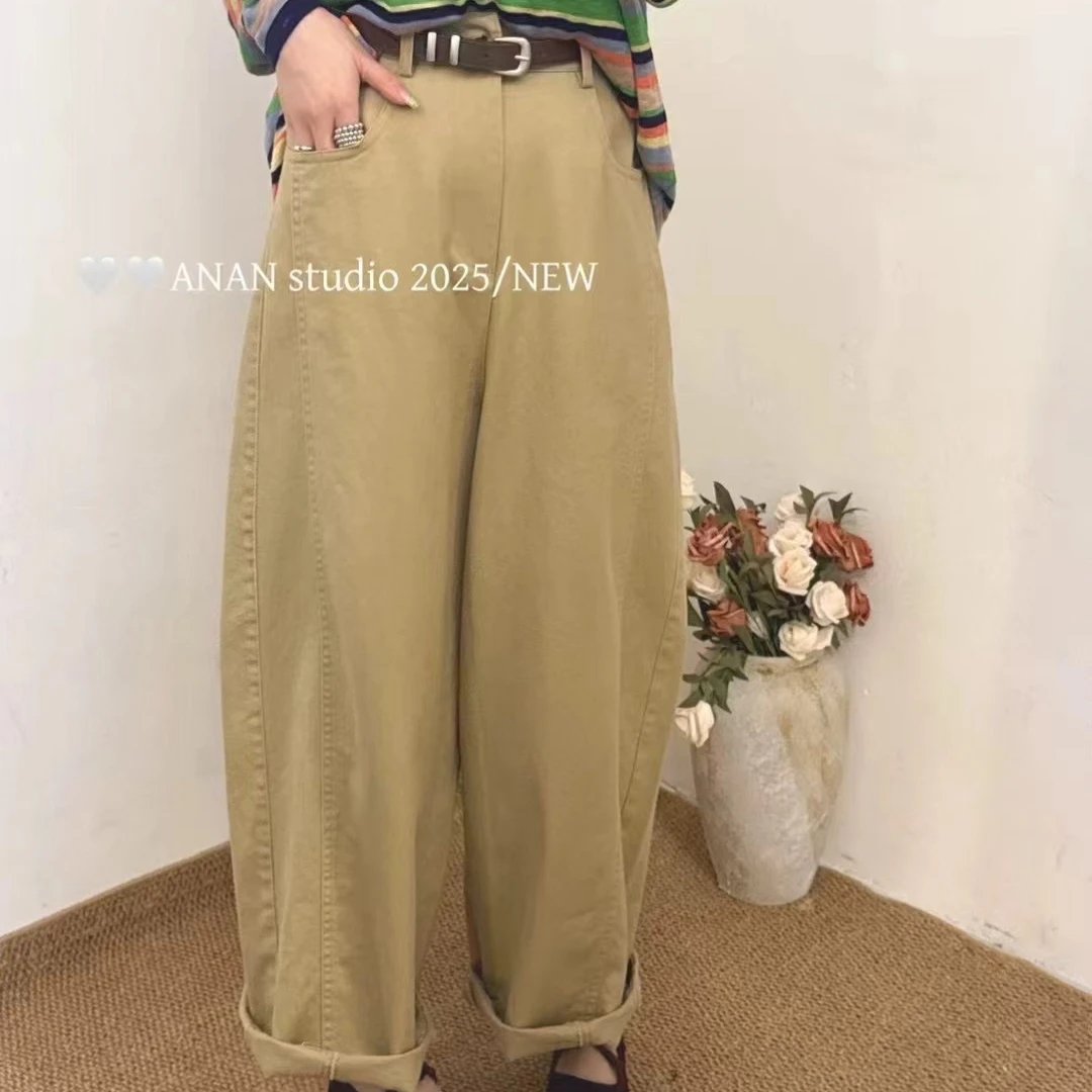 林玲~早秋新款水洗棉半松紧直筒休闲女裤