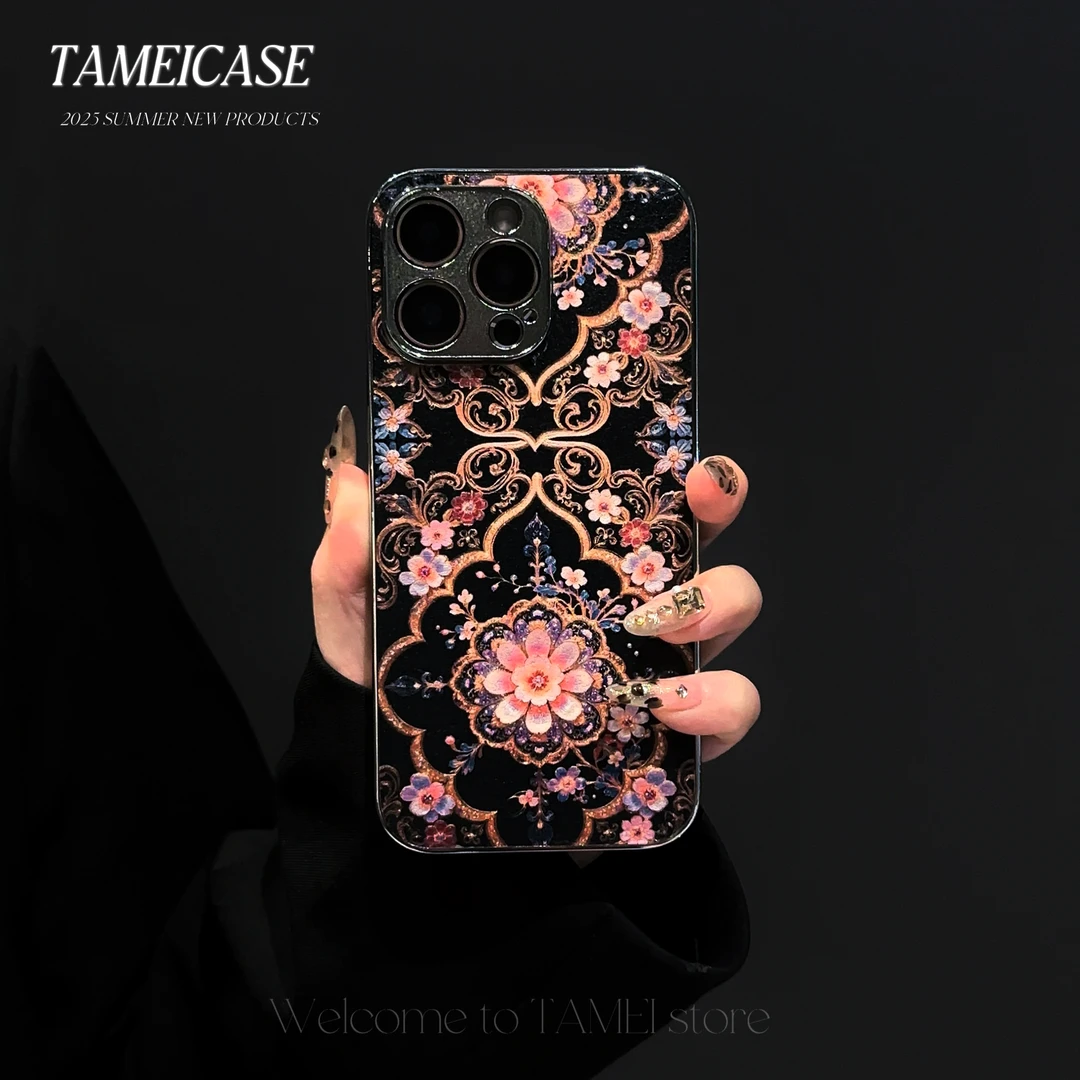复古梅花电镀羊皮适用于iPhone16苹果15华为vivo女oppo小米手机壳