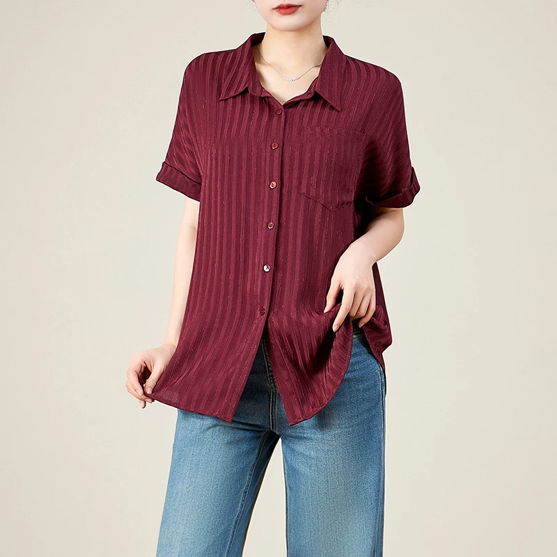 2025年夏季新款红色气质轻奢优雅时尚女短袖上衣#LE-SY053