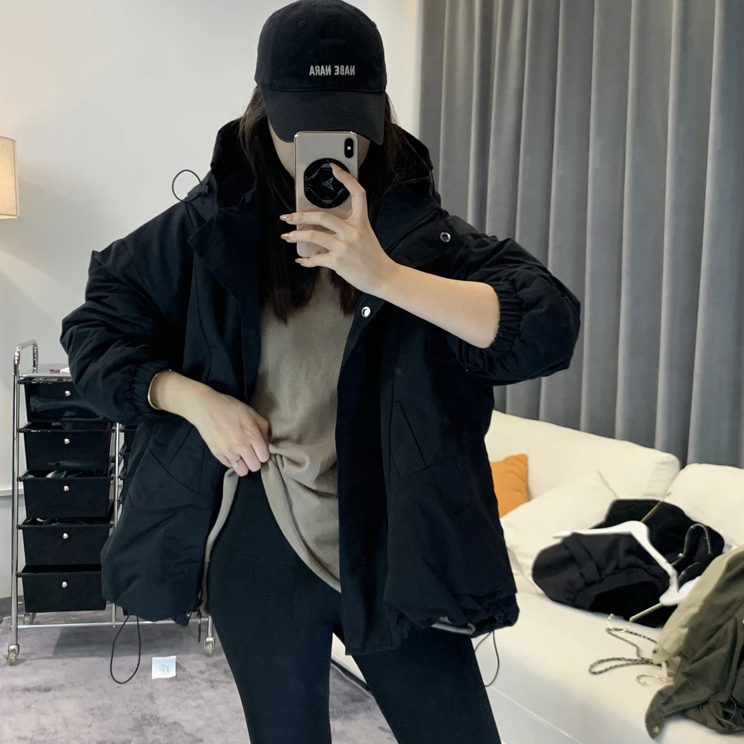 潮感设计加棉加厚宽松百搭棉服连帽夹克男女外套9131-1