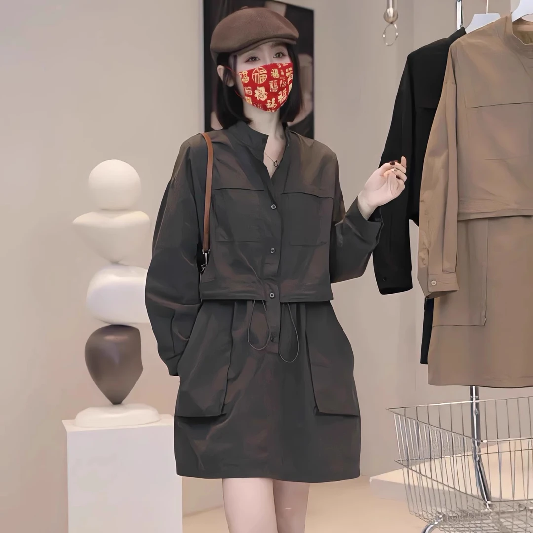 时尚设计感休闲假两件工装连衣裙女2025新款宽松洋气百搭显瘦短裙