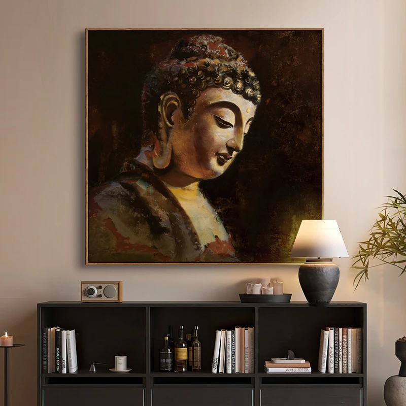 大日如来 肌理手绘复刻艺术佛像装饰画茶室书房禅意挂画复古佛画