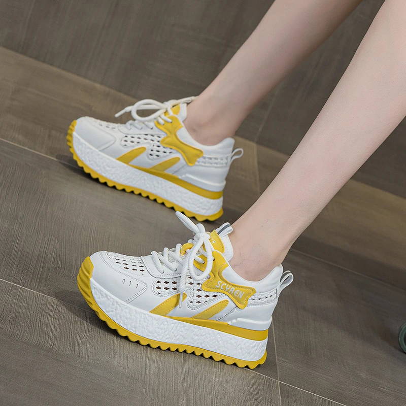 2025夏款小个子透气运动鞋女厚底增高7CM老爹鞋爆款百搭时尚女鞋