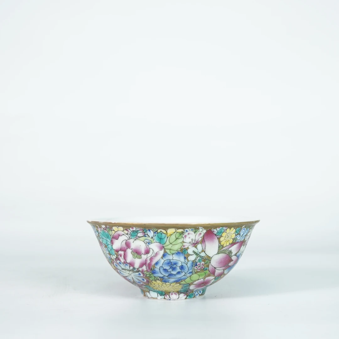 LABCB251223069【十竹斋】民国百花不落地粉彩赏碗
