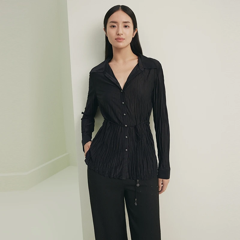 【晨晨专属】firststation通勤显瘦单排扣修身立体压褶衬衫女2121A