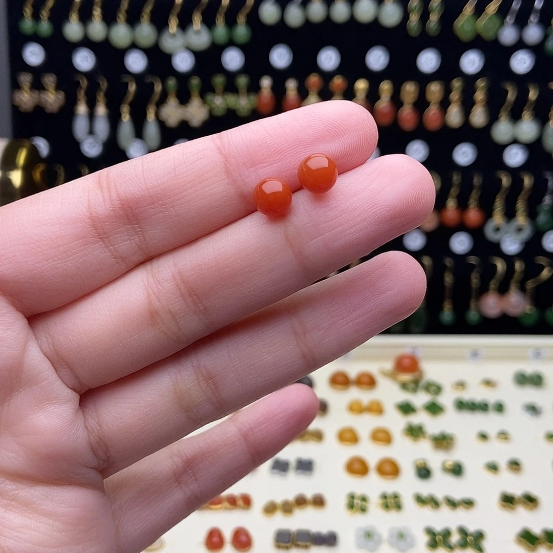 和田玉银S925镶嵌耳饰