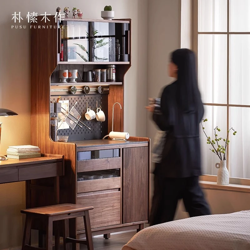 朴愫木作C位餐边柜3.0  家用简约黑胡桃实木餐边柜展示柜北欧餐厅