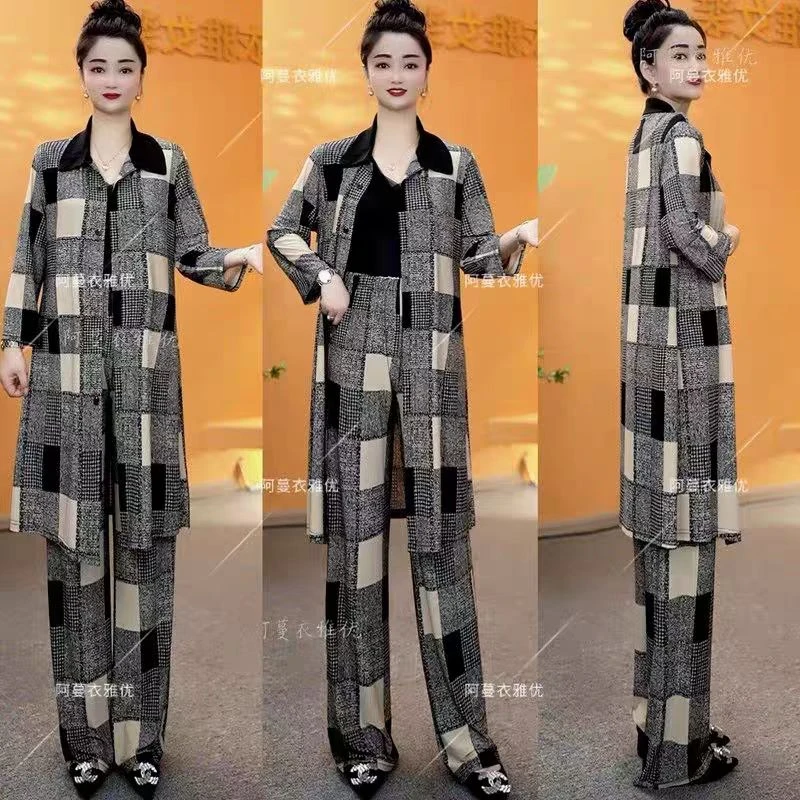 8125#新款大版冰感弹力金典大格子两件套（XL~5XL 90~170斤）