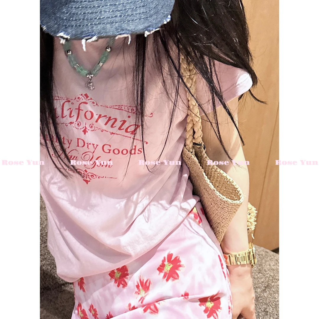 【Rose Yun】美式红色字母印花短袖T恤 JY055058