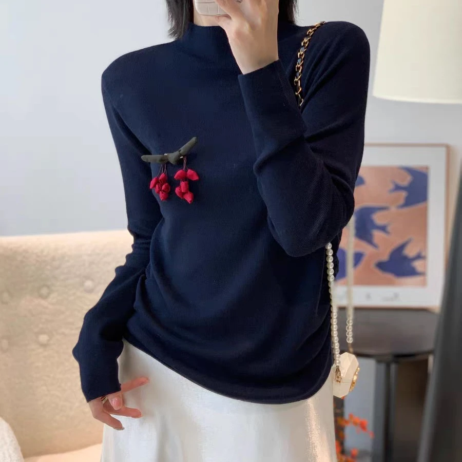 半高圆领女修身五分袖女款套头显瘦外穿内搭秋新款亲肤打底