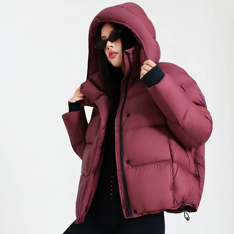 安可拉红女立领短款帽子可拆卸羽绒服加厚保暖外套