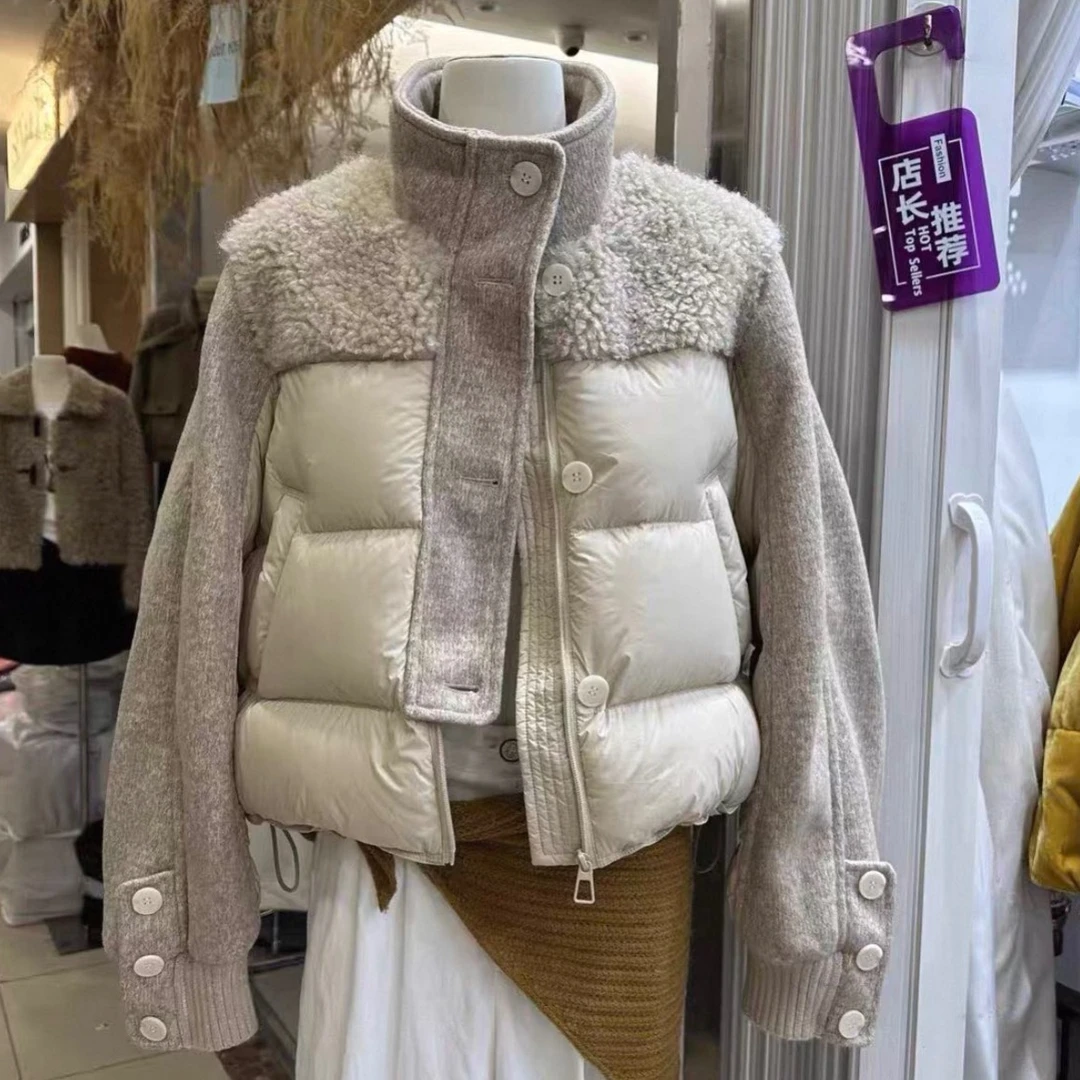 欧货爆款洋气百搭拼接保暖棉服外套（衣长65左右）