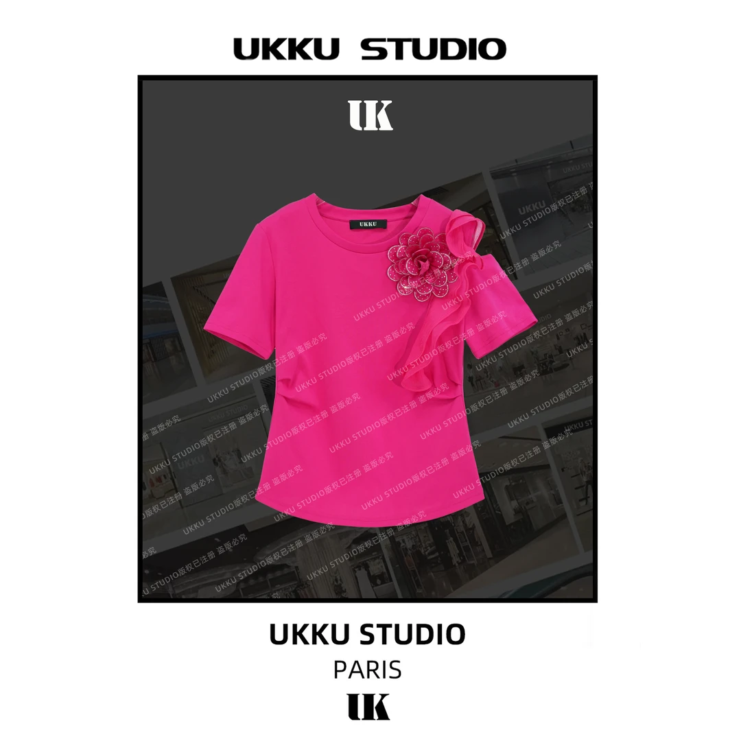 XY【UKKUSTUDIO】小众高级感百搭设计短袖女2025夏款T恤614010