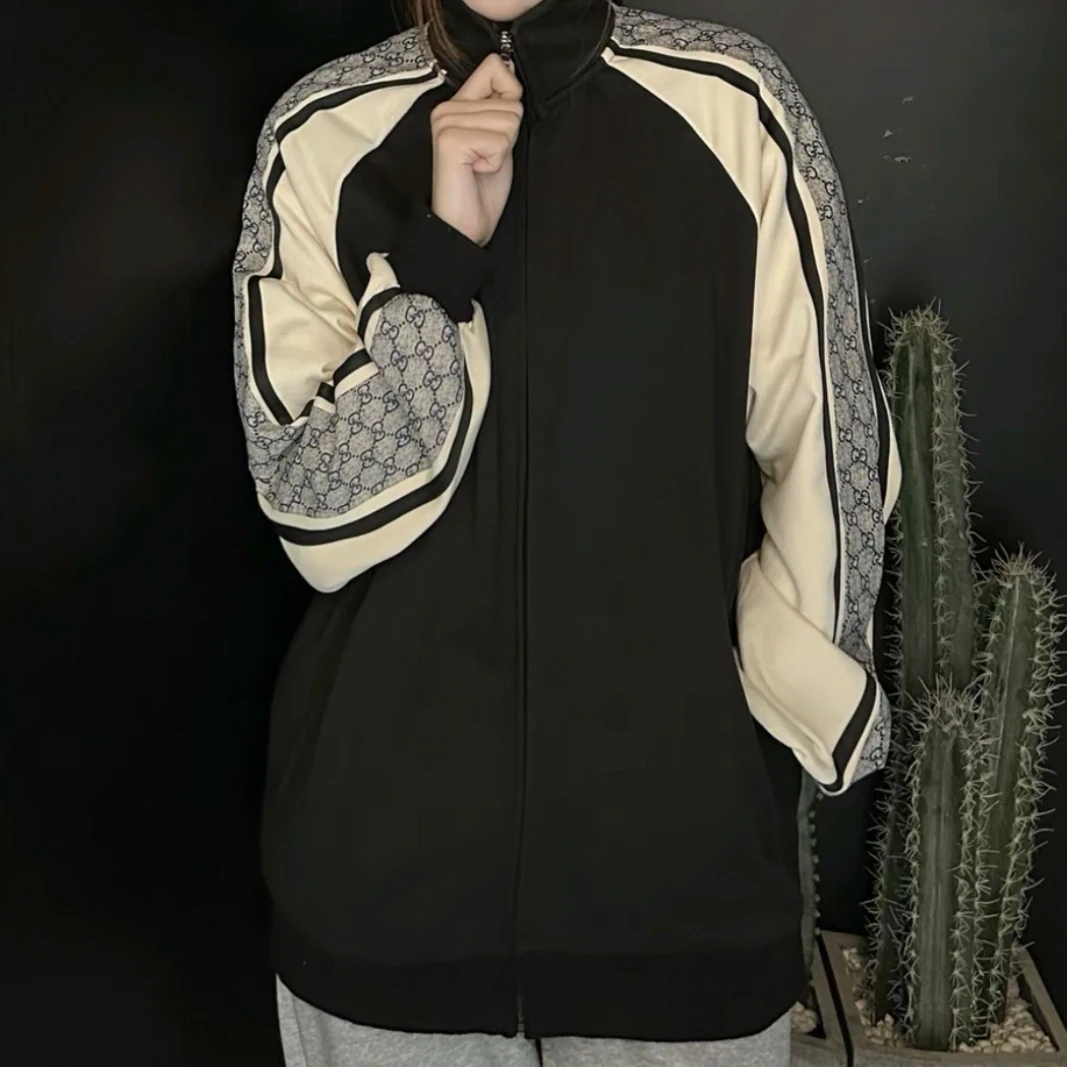 99新 GUCCI/古驰 侧边老花蛇纹拼色翻领拉链夹克外套 M码 010041