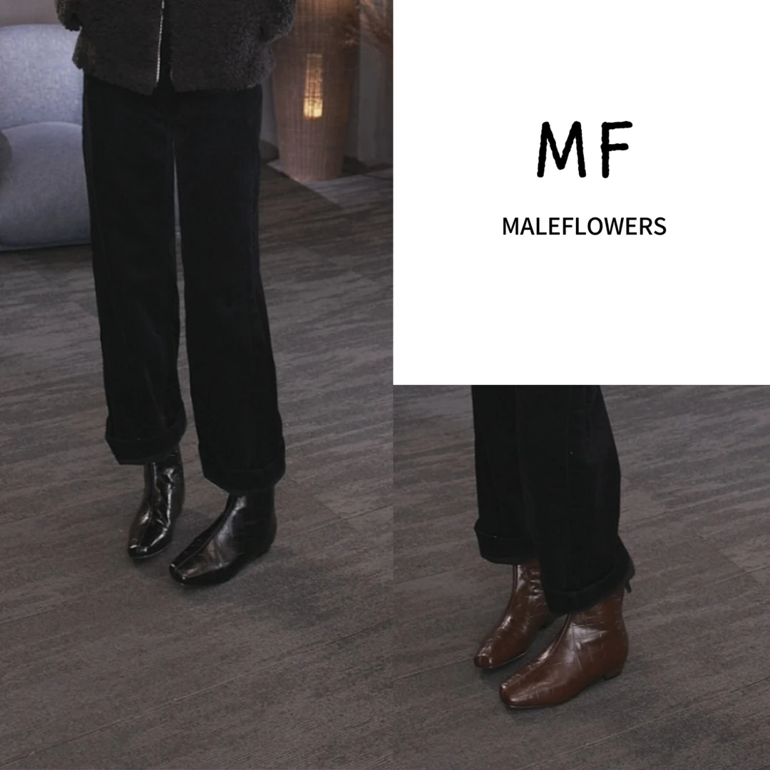 东倪MF 加绒女士皮鞋短靴时尚通勤方根高跟鞋 秋冬款 85D88206