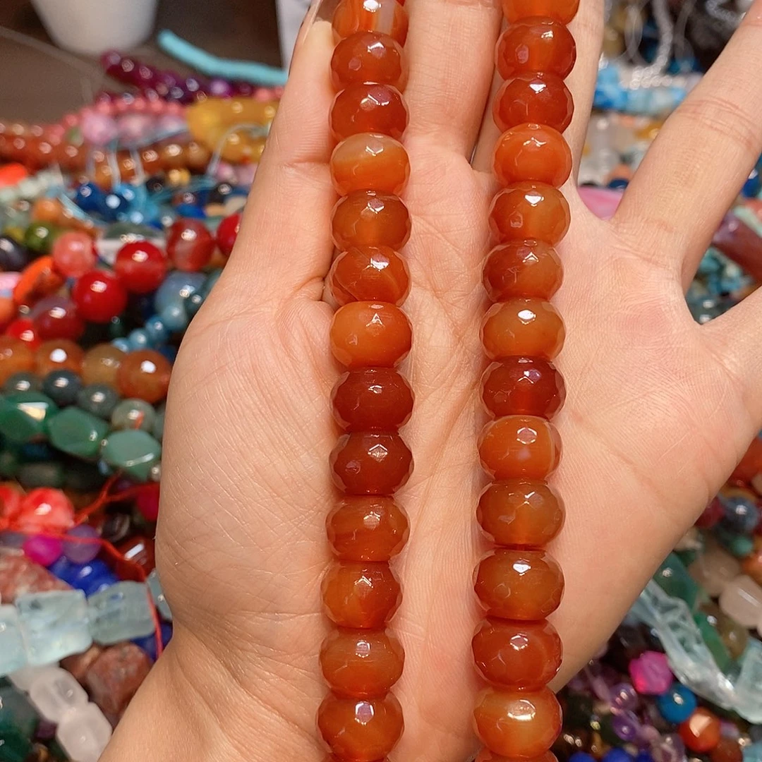玛瑙/玉髓散珠天然红玛瑙切面14mm一条