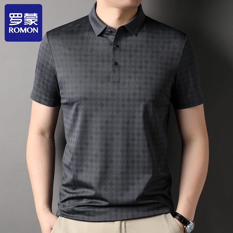 Romon/罗蒙夏季新款锦氨无痕短袖POLO衫男士翻领高档百搭短袖T恤