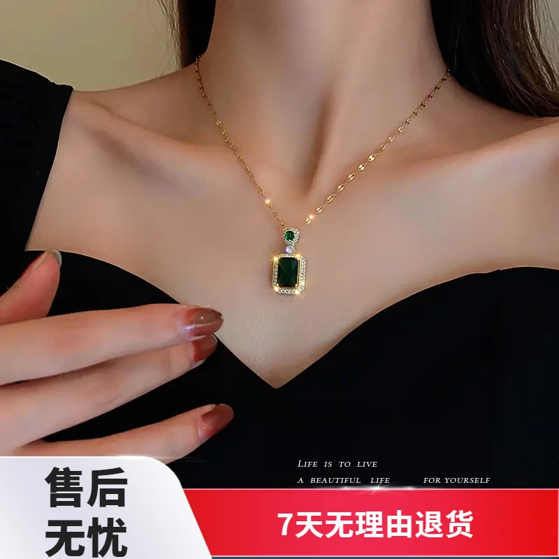 合金项链 女简约复古几何高级感合金绿色气质时尚公主风
