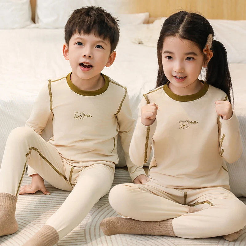 儿童春秋季打底套装纯棉磨毛男女童秋衣秋裤A类棉保暖内衣秋冬