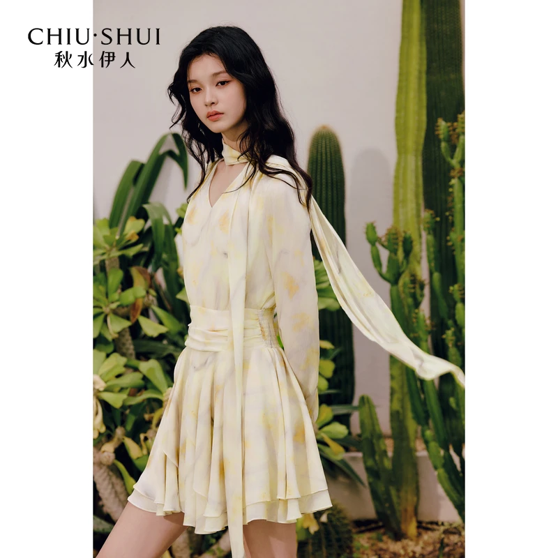 【羊羊专属】秋水伊人蛋糕裙2025年春季新款飘带设计连衣裙625102A0