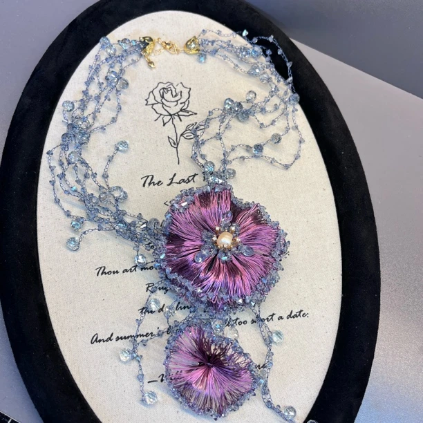 铜合金项链 西子家莫奈紫海棠系列花朵吊坠项链设计气质高级感