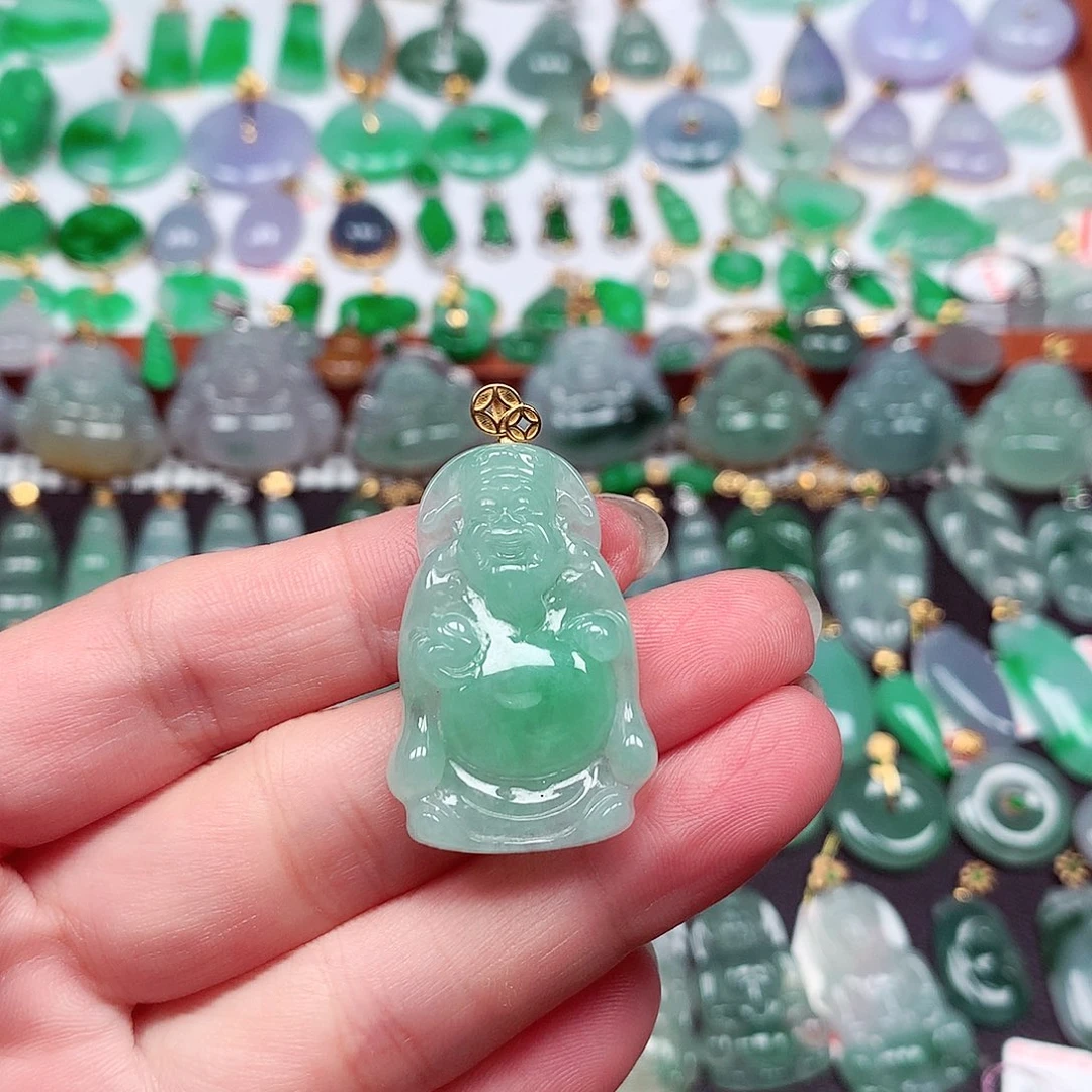 翡翠18K金镶嵌吊坠(不含链)天然翡翠A货