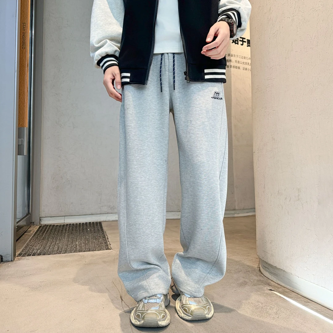 青少年春秋卫裤高街宽松抽绳百搭两穿休闲裤港风潮流优质直筒裤子