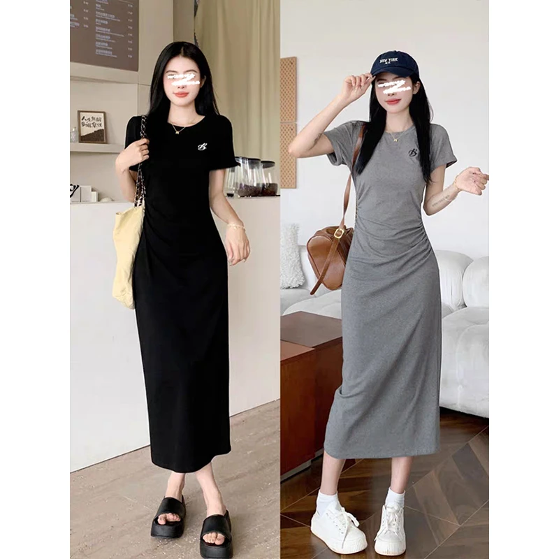 Moses Queen/魔西女王时髦鱼尾包臀黑色连衣裙子收腰显瘦法式长裙