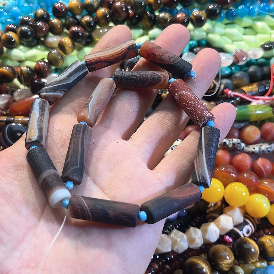 玛瑙/玉髓合金珠宝半成品橘皮老玛瑙天竺一条