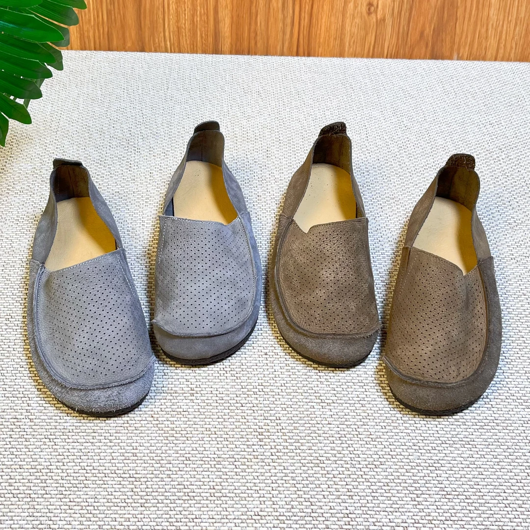 男士新款镂空牛皮豆豆鞋舒适透气软皮休闲乐福鞋复古百搭真皮男鞋