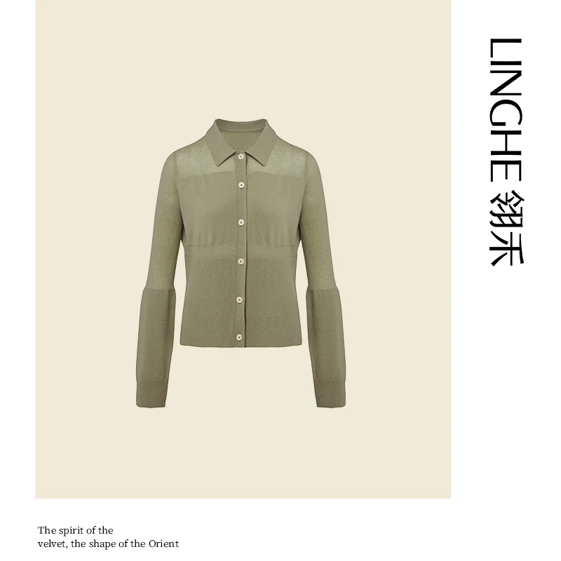 翎禾LINGHE-春季翻领学院风修身长袖针织套头衫