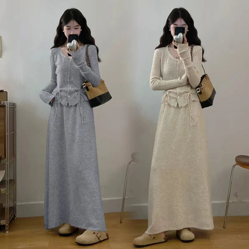 收腰卫衣秋冬季新款胖MM甜美时尚显瘦针织套装裙休闲两件套女装