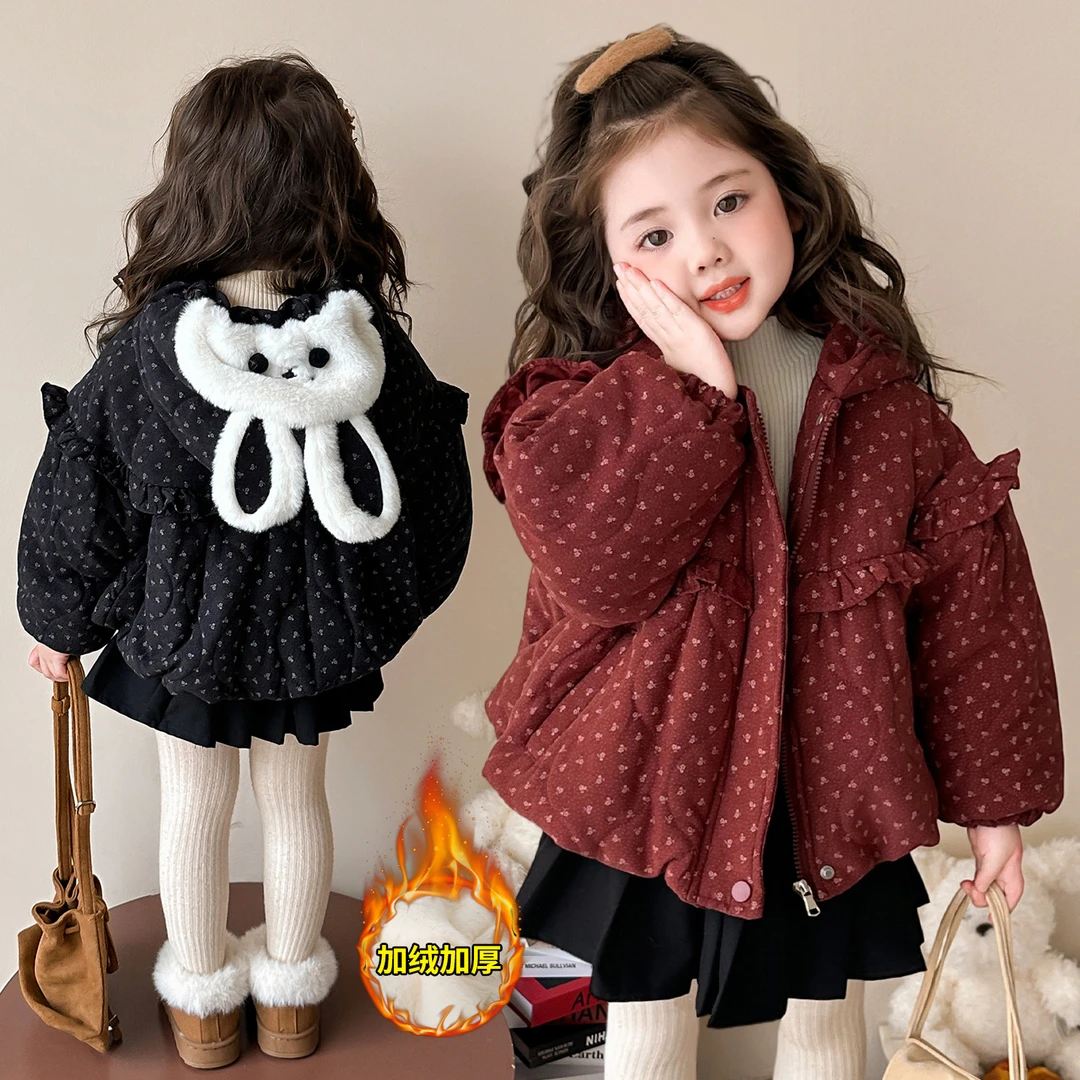 女童加绒棉服外套秋冬2025新款韩版宝宝加厚棉衣洋气儿童冬装棉袄
