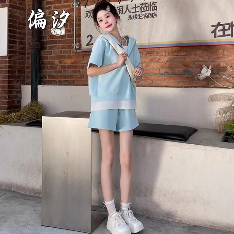 盐系运动服套装女夏季学生宽松小个子短袖夏装时尚短裤两件套跑步