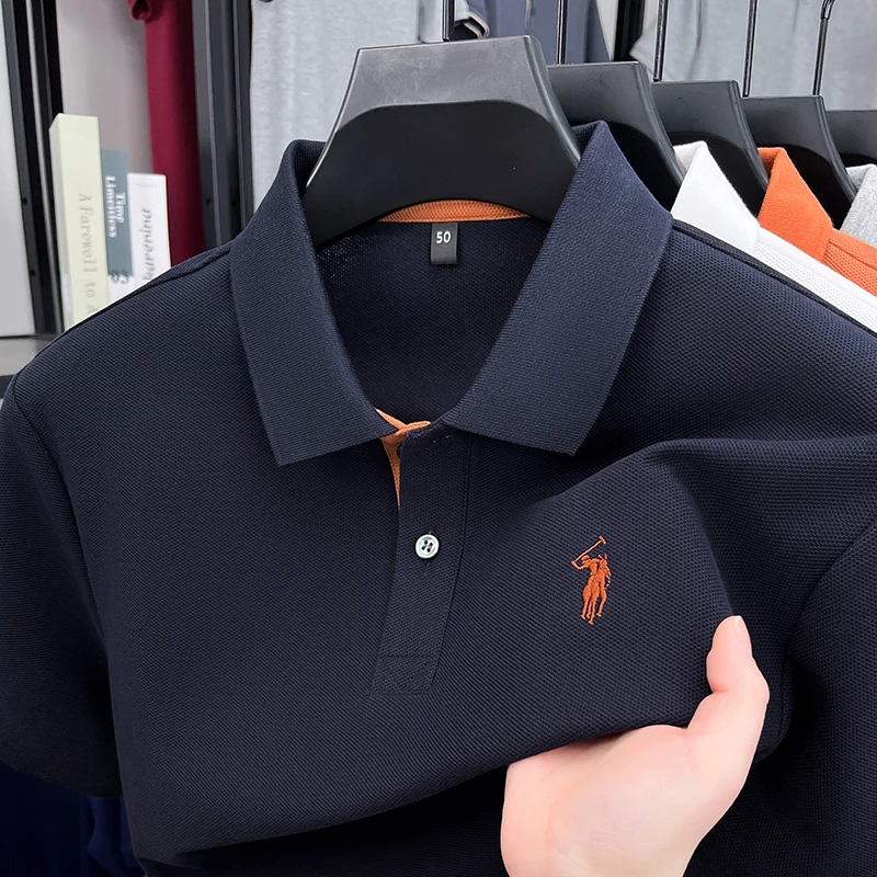 【100%优质棉】2025夏季新款男士短袖polo衫商务休闲刺绣撞色上衣男
