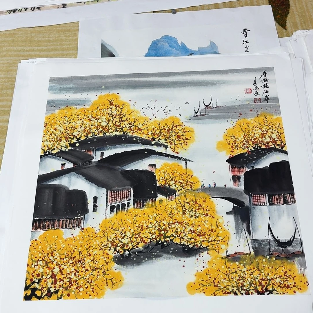 小***j国画四尺斗方手绘作品