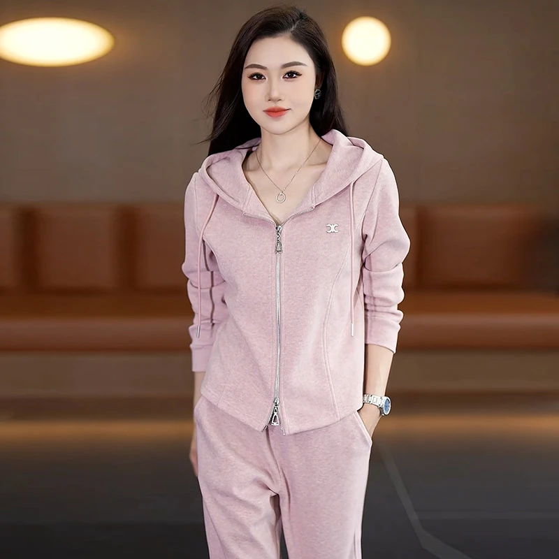 时尚运动套装女秋季新款连帽百搭休闲外套洋气秋季卫衣气质女套装