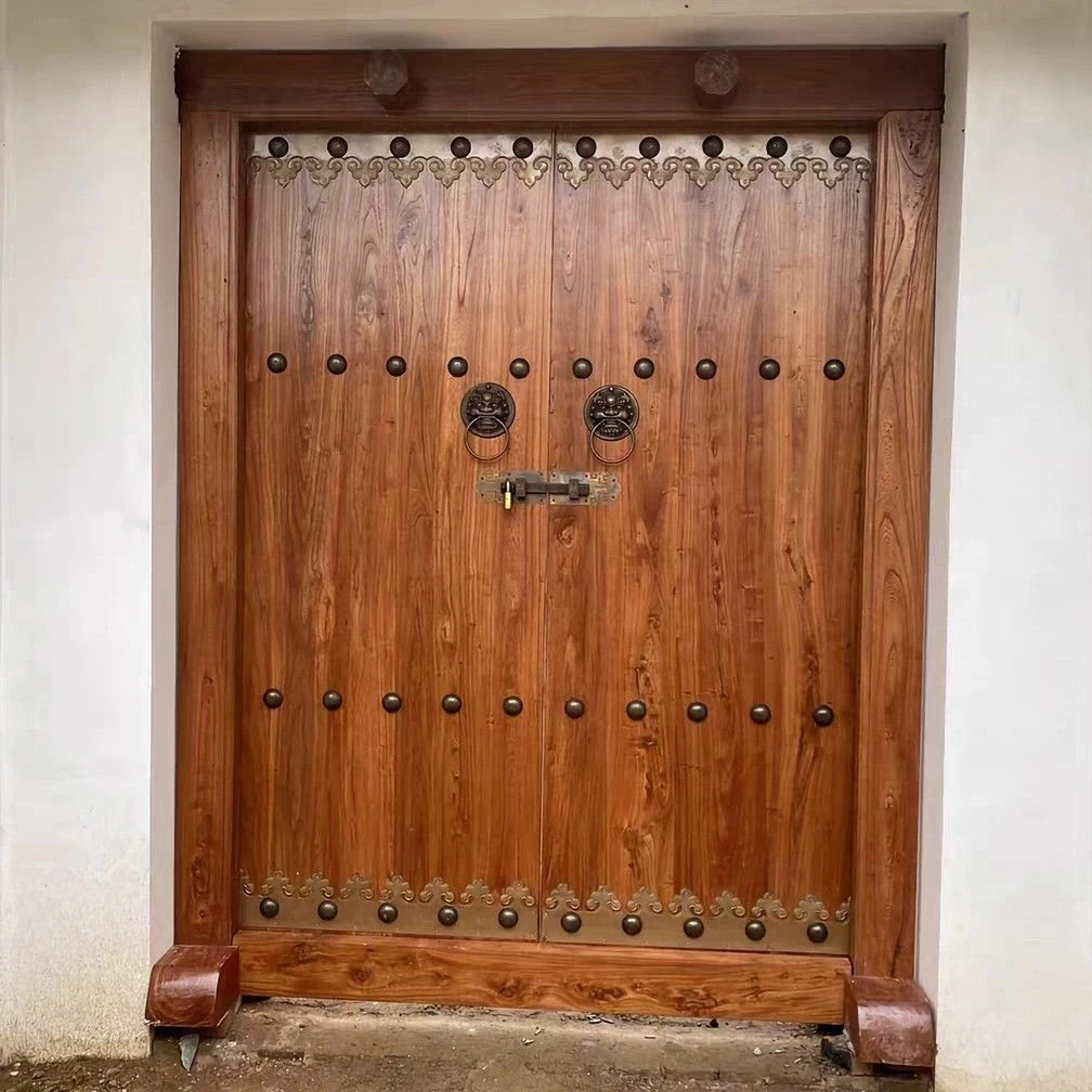 宏源老榆木门农村实木门复古住宅民宿别墅庭院双开门定制寺庙宗祠