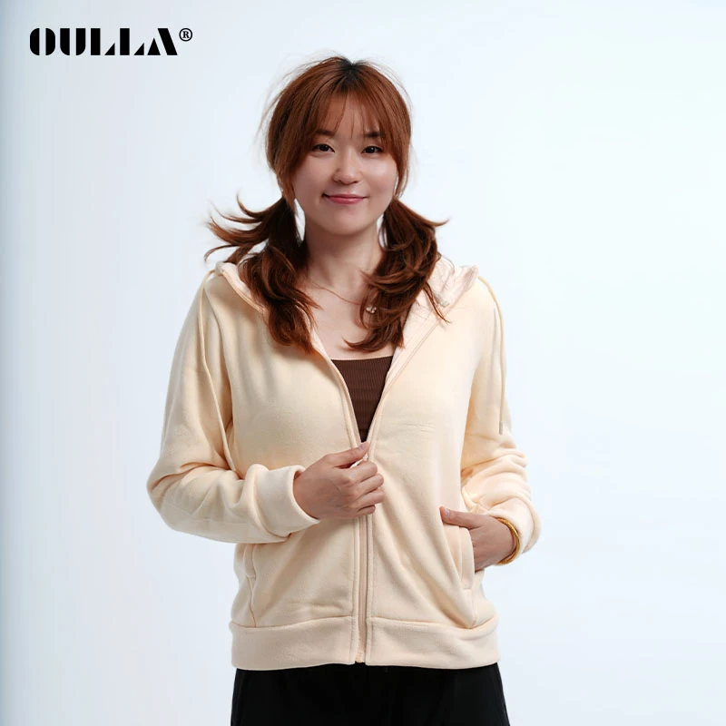 OULLA【官方春上新】男女同款连帽休闲跑步运动薄绒修身外套EM23669