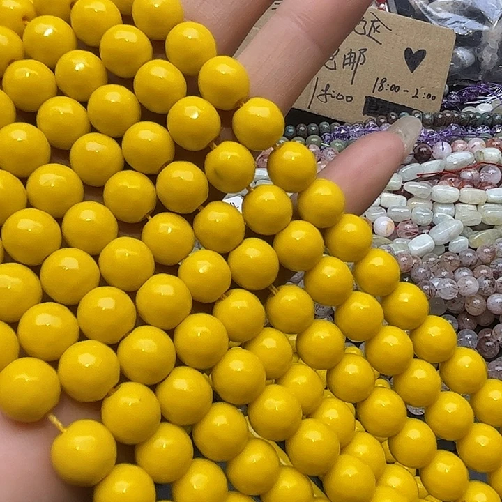 玛瑙/玉髓未镶嵌珠宝半成品T291  10m鸡油黄刻面流璃珠一条