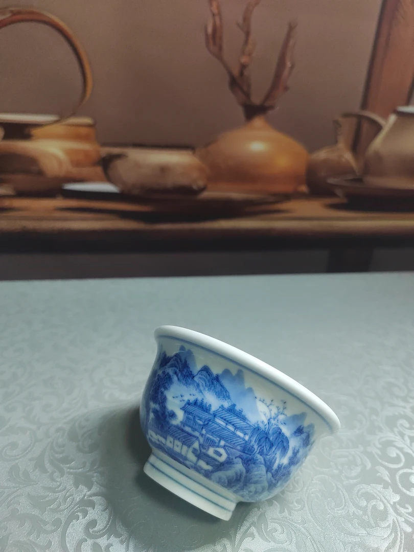 景德镇高温青花轴下彩夏日三居图厚胎压手