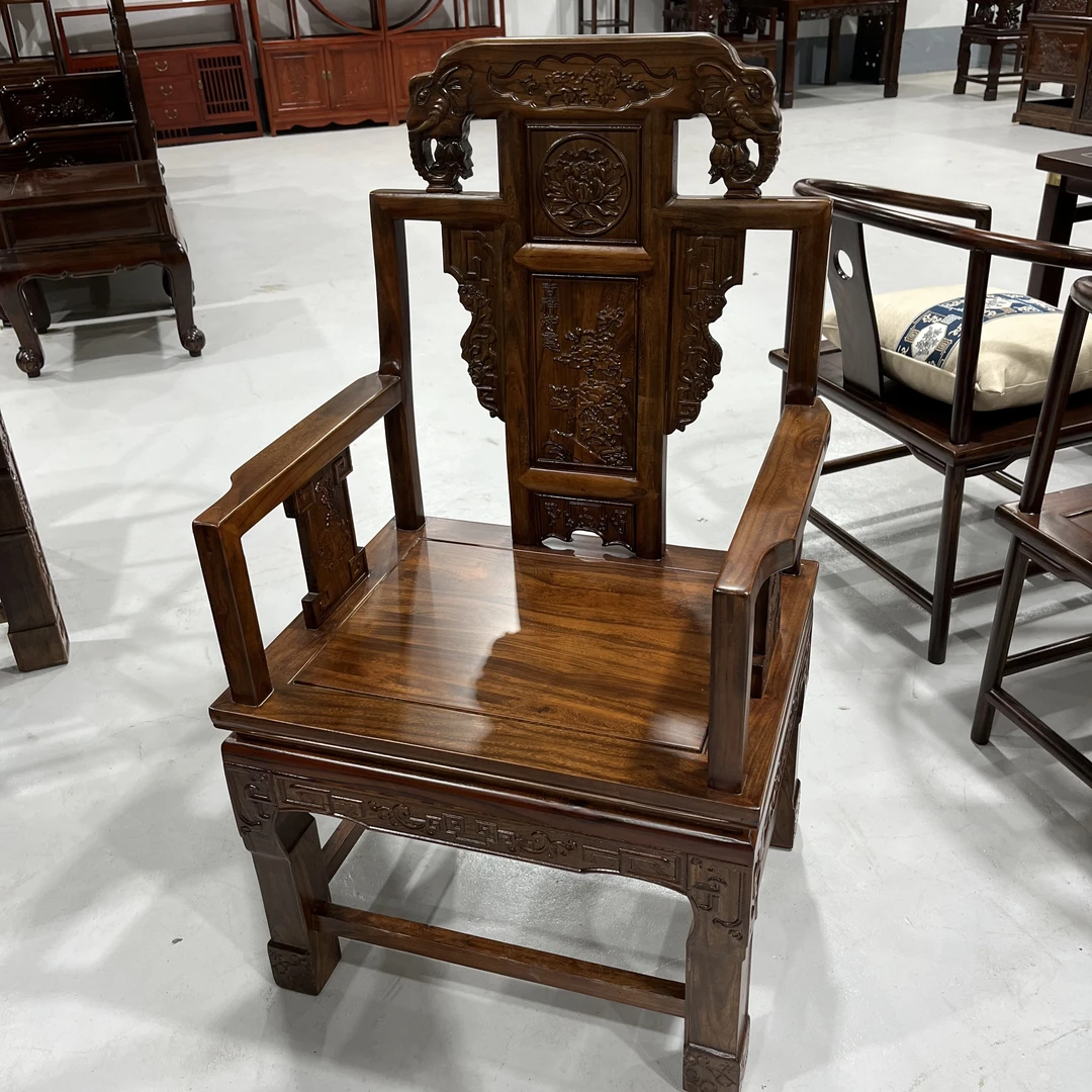 雕花款北方老榆木材质象头扶手椅茶椅桌椅家用古典
