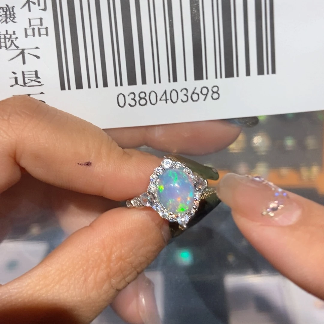 偶***响欧泊银S925镶嵌戒指戒指