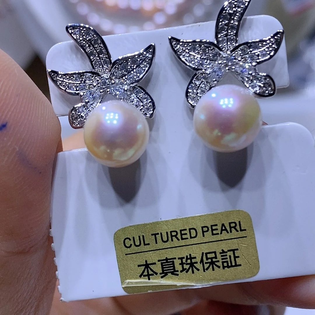 银S925镶嵌淡水珍珠耳钉